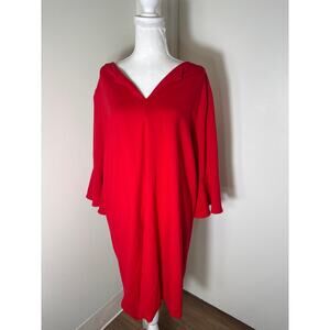 Joan Vass Red Three Quarter Sleeve Shift Dress Size 2X